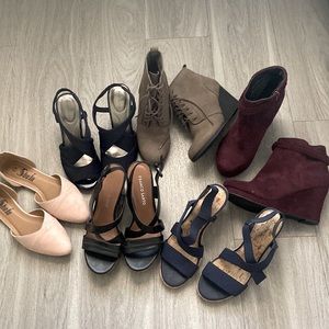 6 pair of shoes lots sale size 6.5 boots heels wedges flats booties shoe sandals